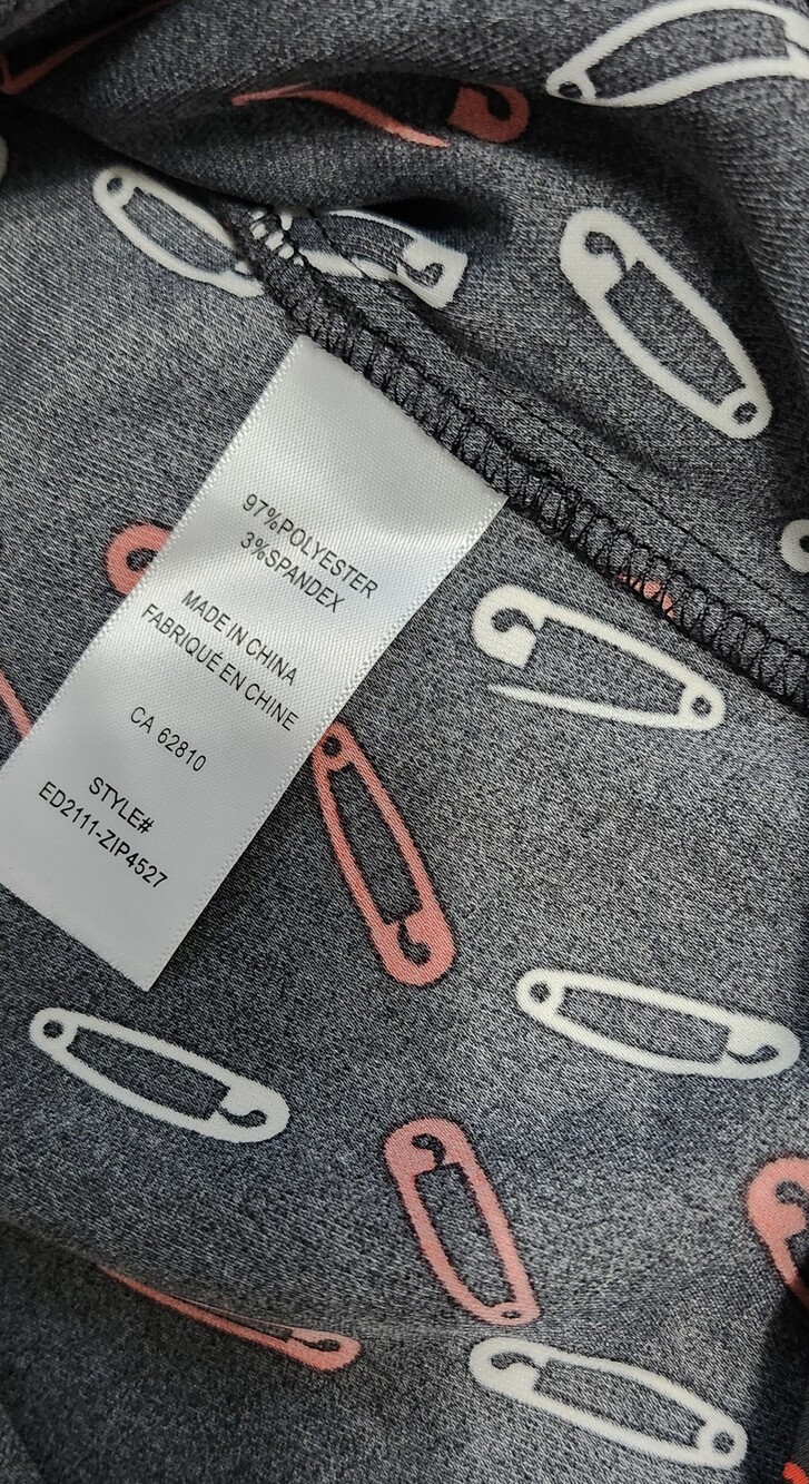Rickis Black Blouse with Red & White Safety Pin Print and zip pull Size M - Picture 9 of 11